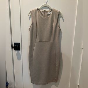Calvin Klein Sleeveless Sheath Dress | Size 10 | Oatmeal with Gold zipper